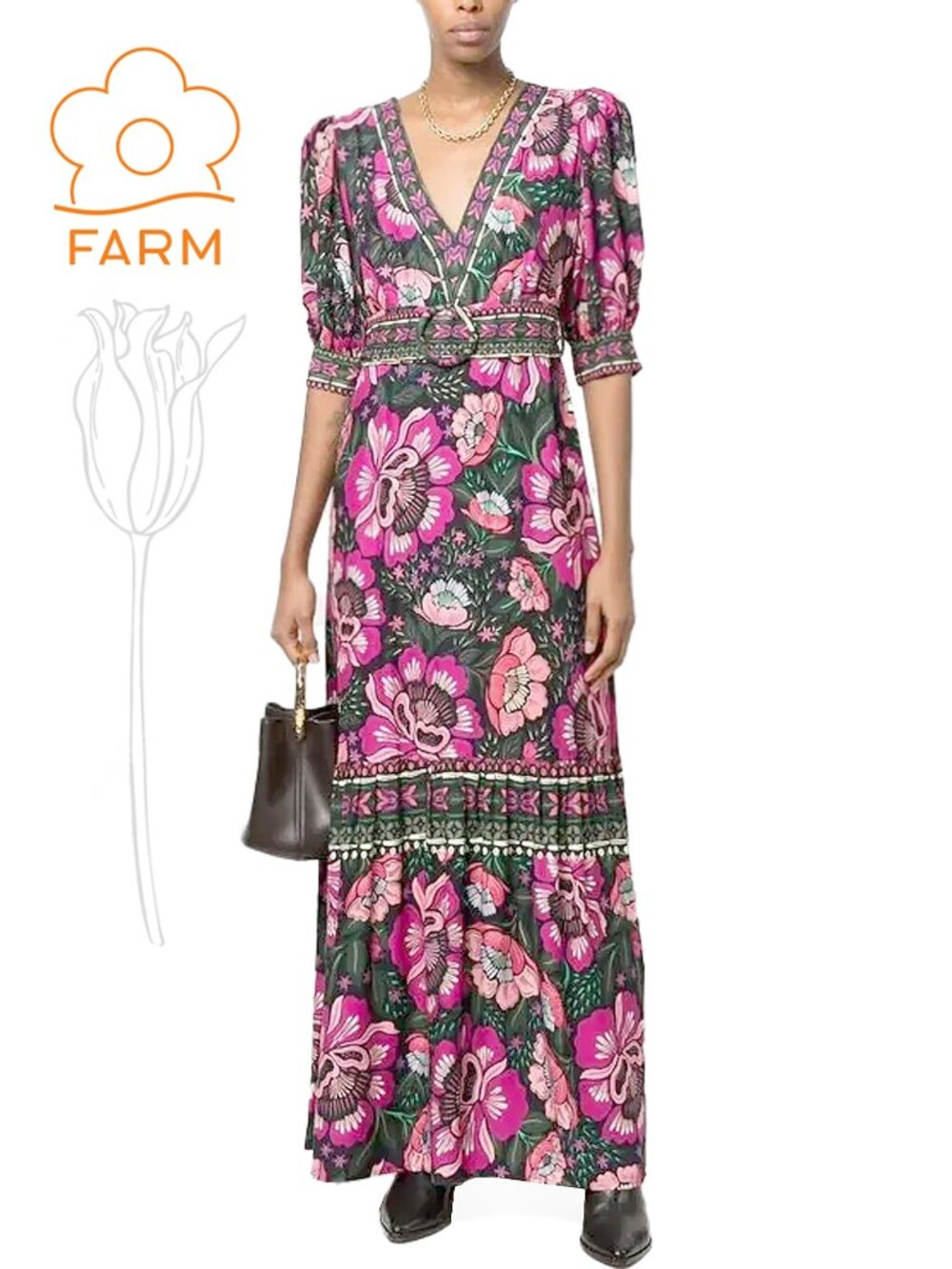 FARM Rio Flowers Garden Black Floral Maxi Dress
